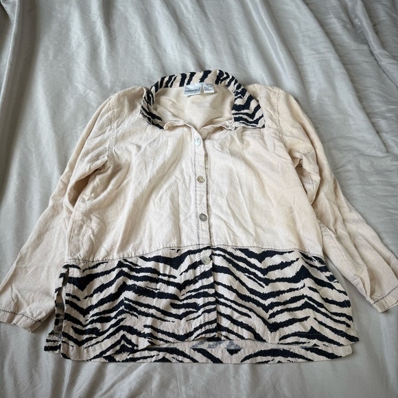 Vintage Cream Zebra Print Canvas Jacket Fashion Bug XL Abalone Buttons - Picture 1 of 4